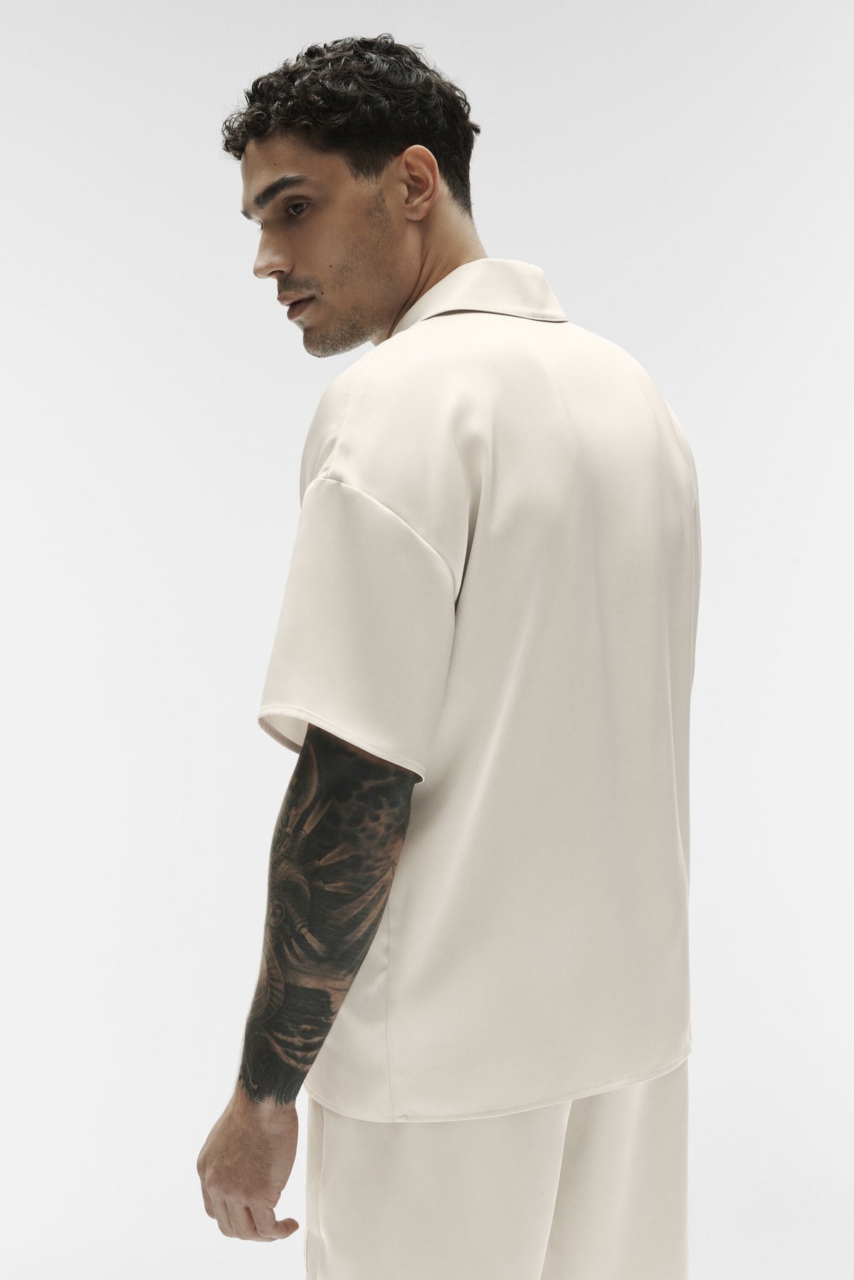 Satin Horizon Short Sleeve Button Up - Bone