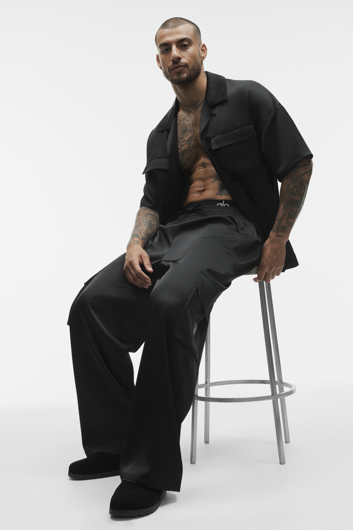 Satin Horizon Straight Leg Cargo Pant - Black
